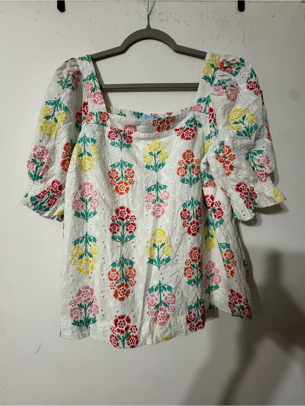Women’s Draper James White Eyelet Floral Square-Neck Top - Multi